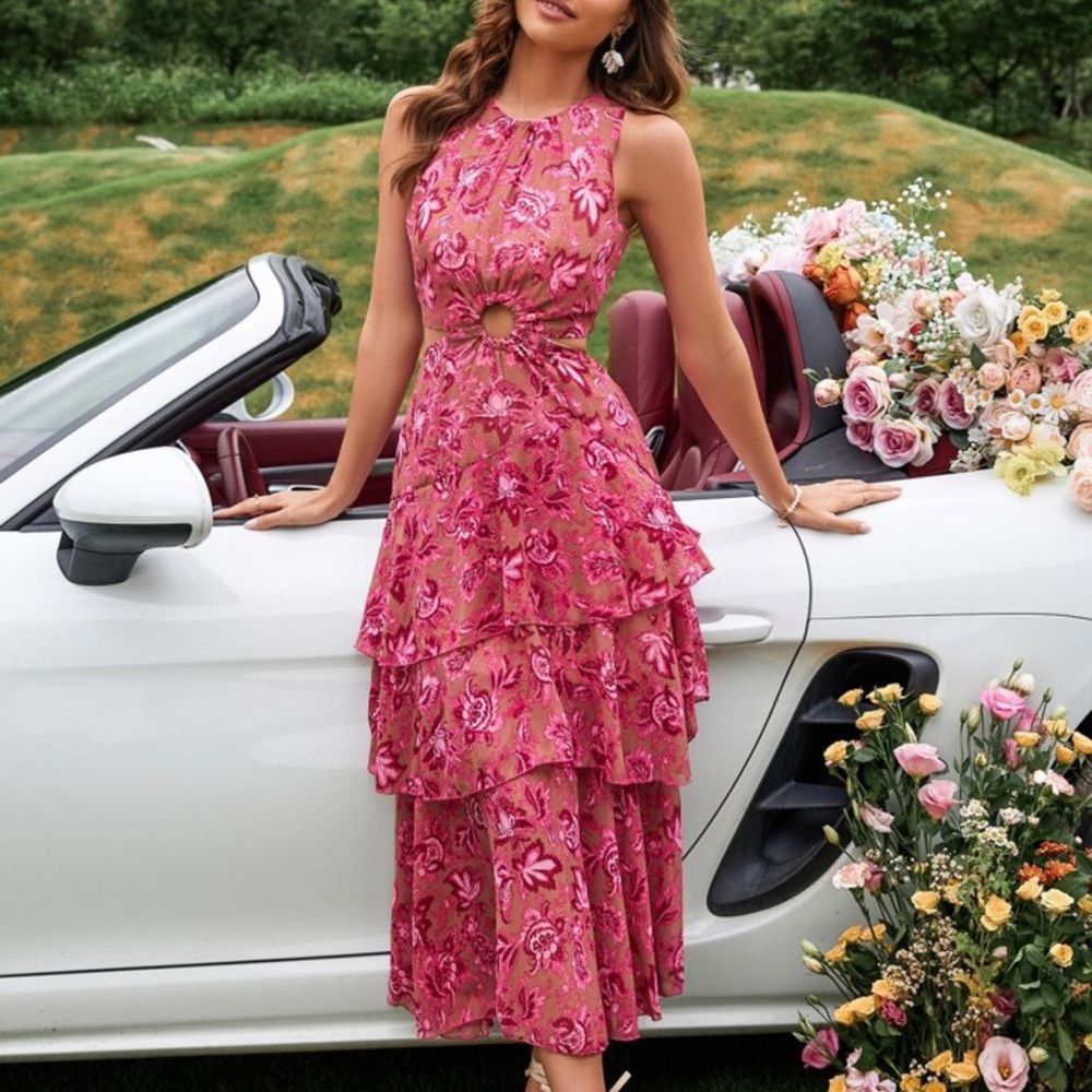 SHEIN sz L brand new Pink Floral Tiered Dress